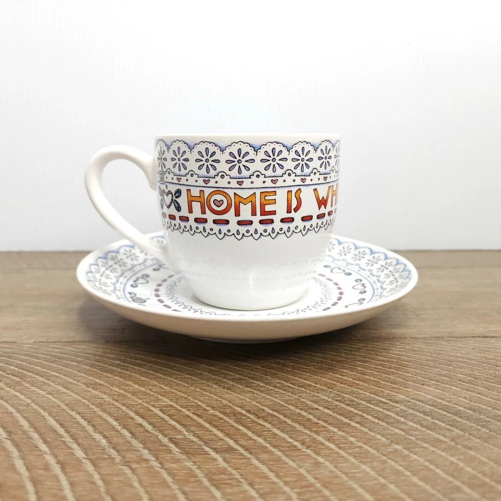 Mary Engelbreit Andrews McMeel Time For Tea Home is Where the Heart Cup & Saucer